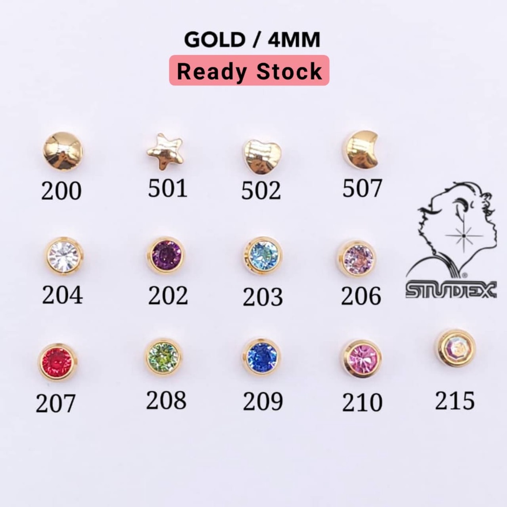STUDEX MADE IN USA medical grade stainless steel ear piercing tindik non allergy earing 1 pairs 4mm gold Shopee Malaysia