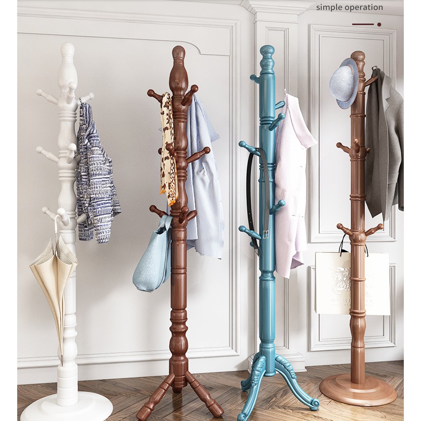 Solid wood coat rack bedroom floor hanger household single pole clothes