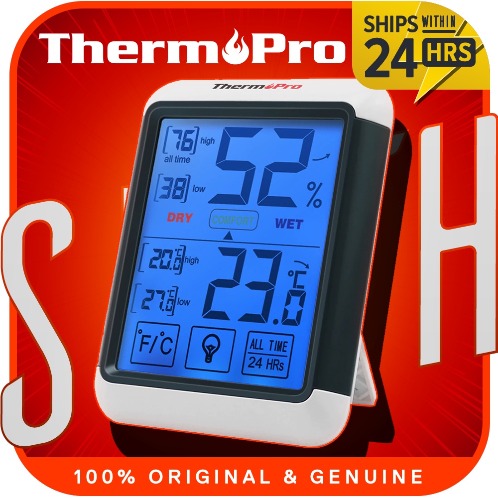 Thermopro TP55 Digital Hygrometer Thermometer Indoor Thermometer with  Touchscreen and Backlight Humidity Temperature Sensor