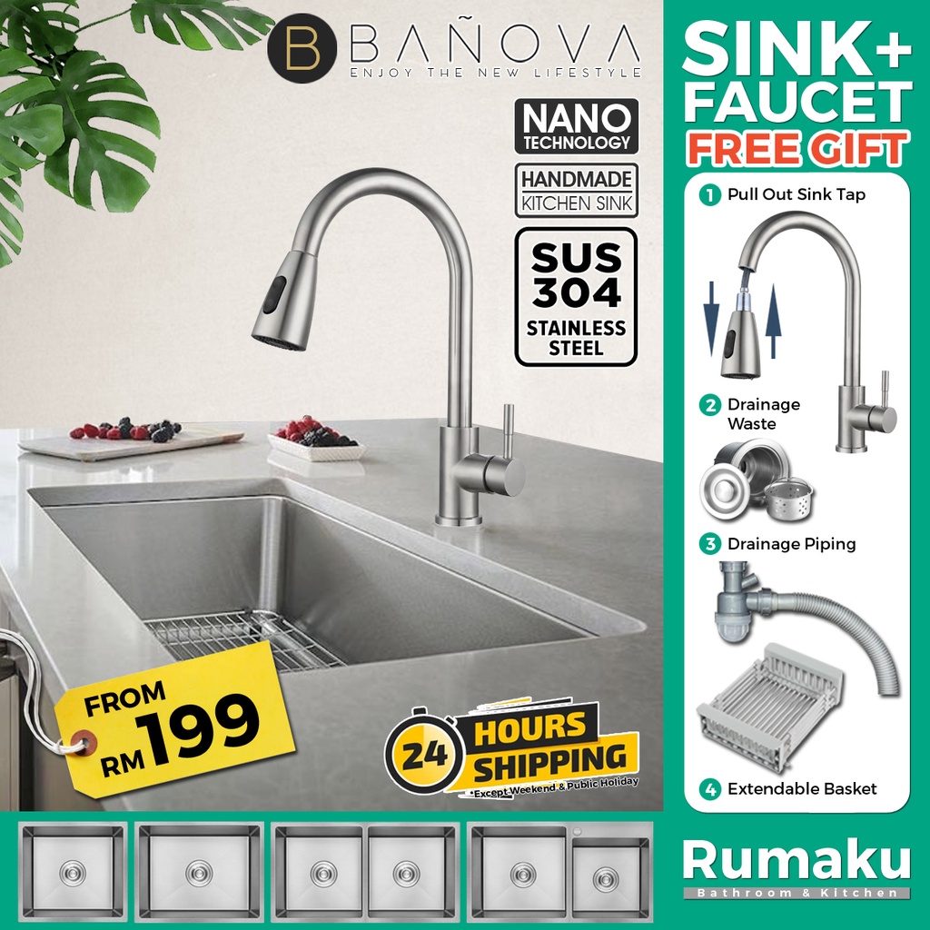 [ COMBO PULL OUT MIXER ] BANOVA SUS 304 Stainless Steel Home Kitchen ...