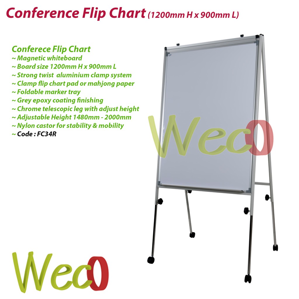 Flip chart: height adjustable with telescopic legs