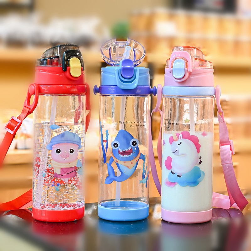 *Ready Stock* 700L Kids Cute Colorful Bottle with Straw and Handle ...