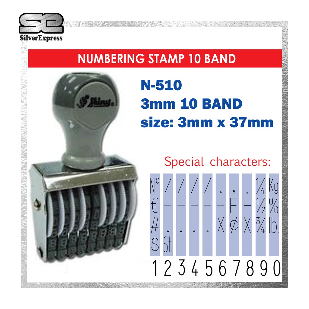 NUMBERING STAMP 10 BAND/3MM/4MM/5MM/7MM/9MM/ 10 DIGIT / SHINY N-110 / N ...