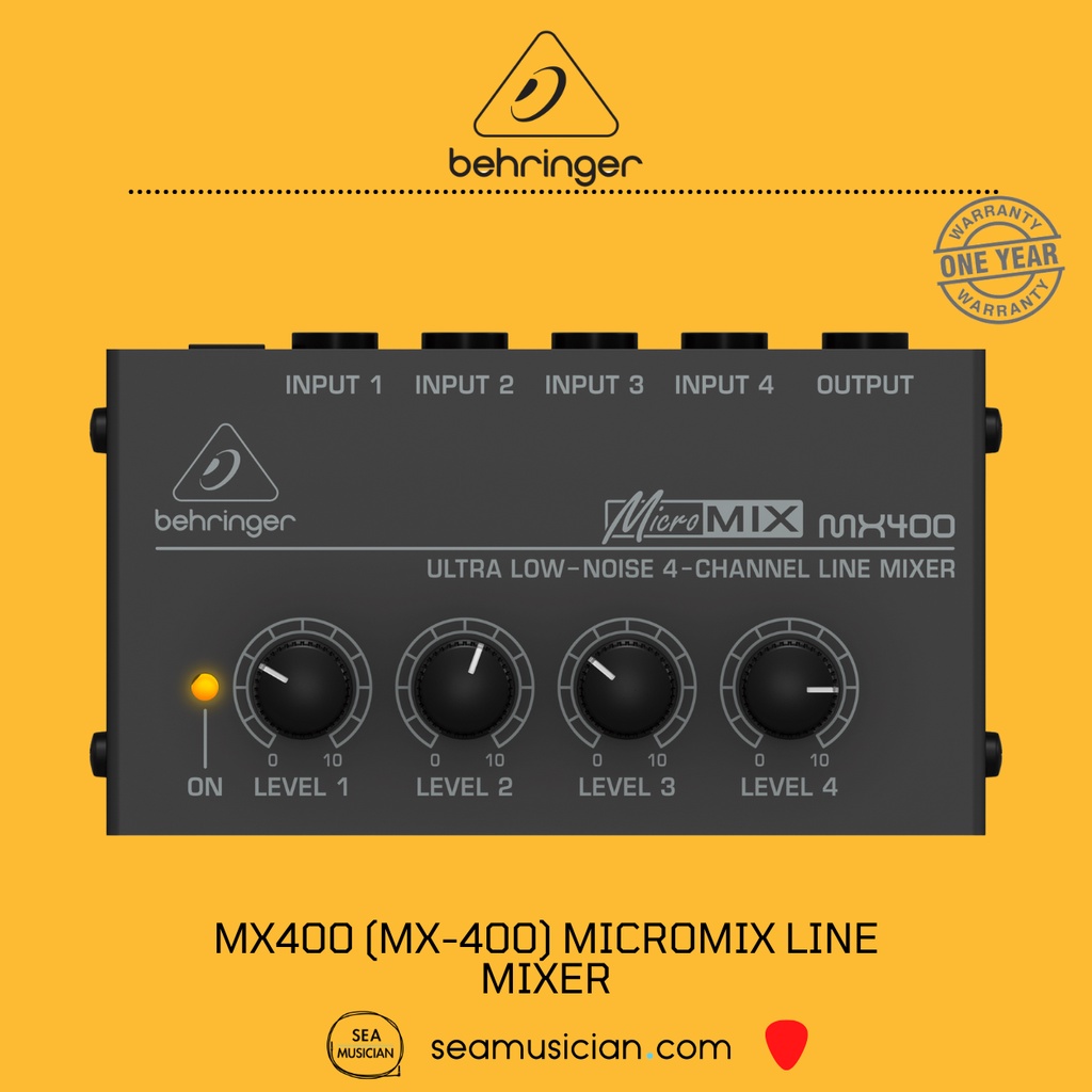 BEHRINGER MICROMIX MX400 LINE MIXER 4CHANNEL MONO MIXER, WITH 4 X TS INPUTS AND 1 X TS OUTPUT