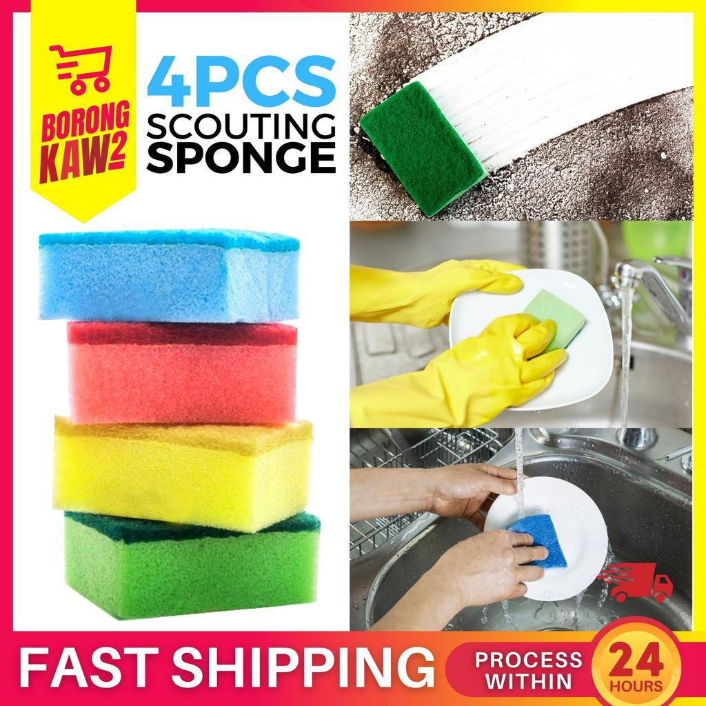 4pcs Scouring Sponge Scouring Pad Kitchen Washing Cleaning Pads ...