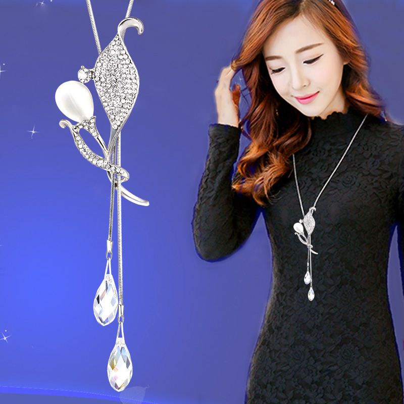 LZ 🇲🇾 Rantai Panjang Loket Bunga Flower Crystal ins Long Shiny Necklace ...