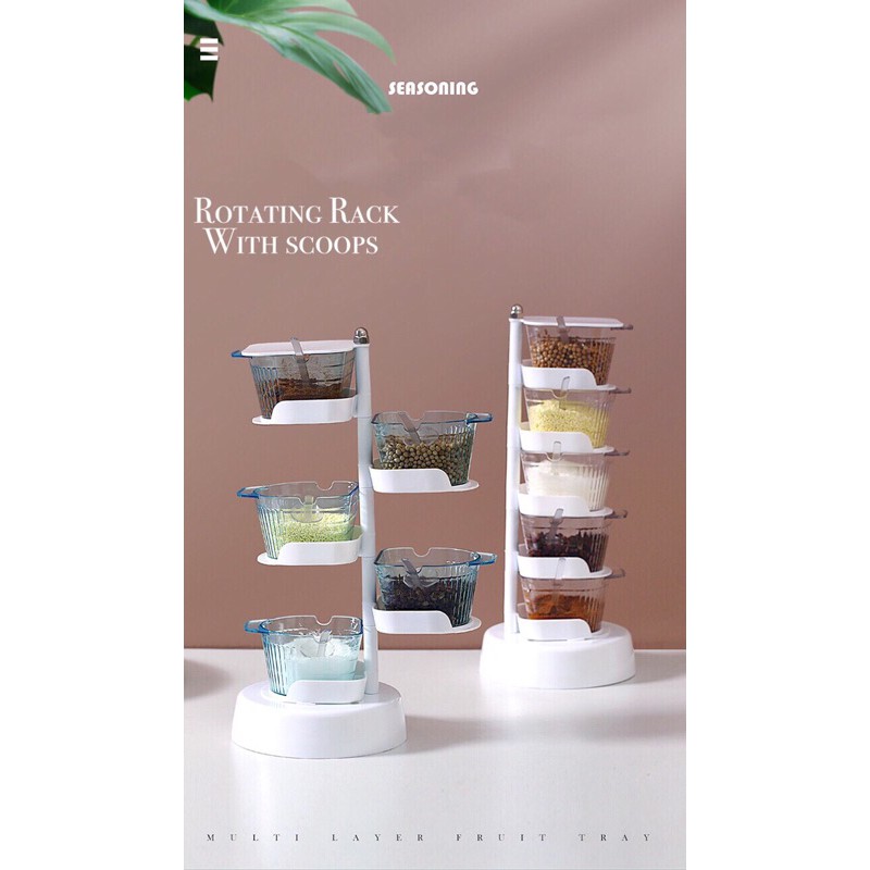 Rotating seasoning rack(4 layers with scoops) | Shopee Malaysia