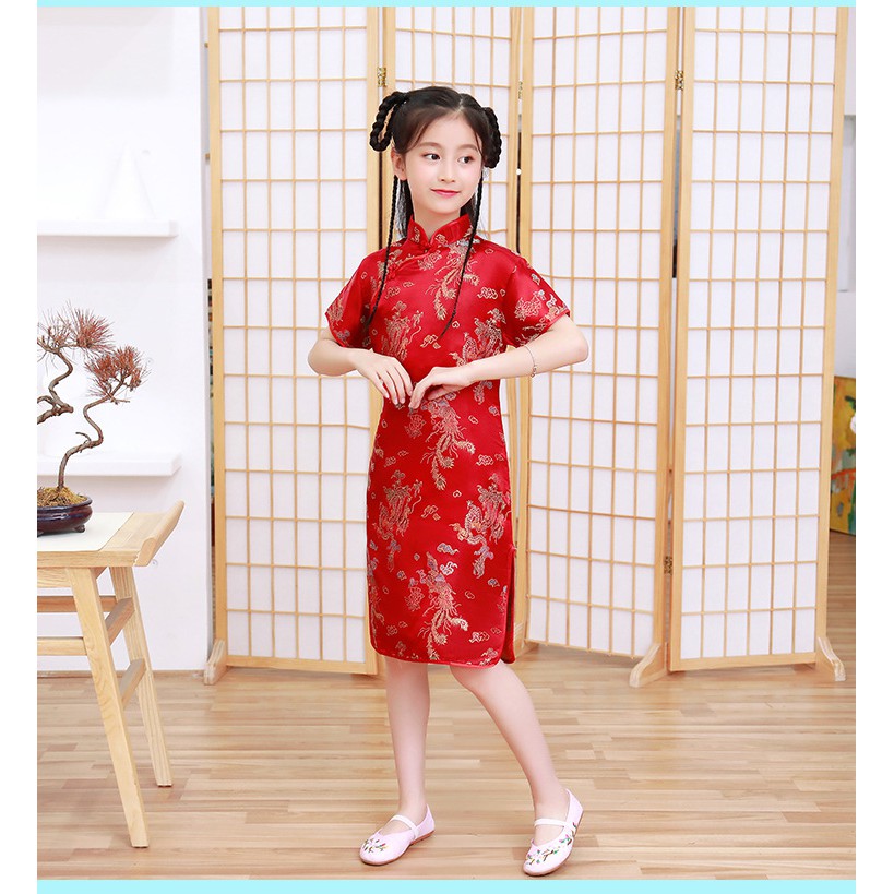 Children's cheongsam kids summer princess dress Chinese style little ...