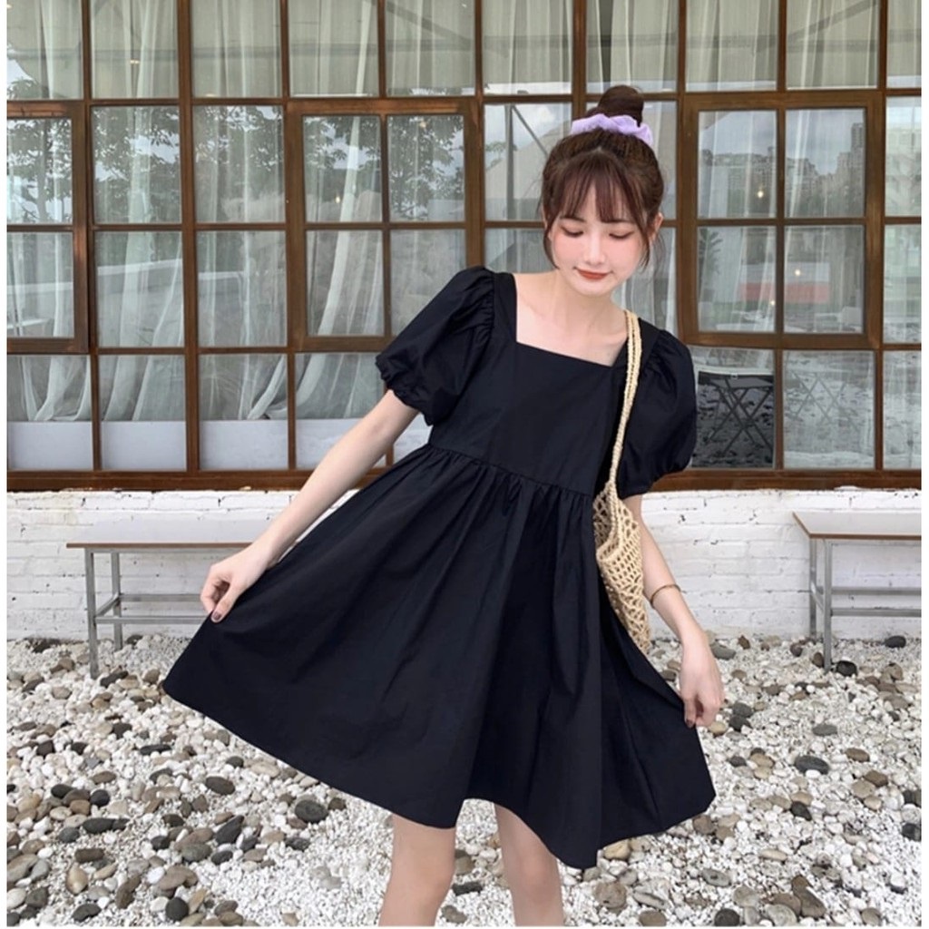 HITAM Hilda Mini Dress Black Korean Style Baju Wanita Sabrina Short ...