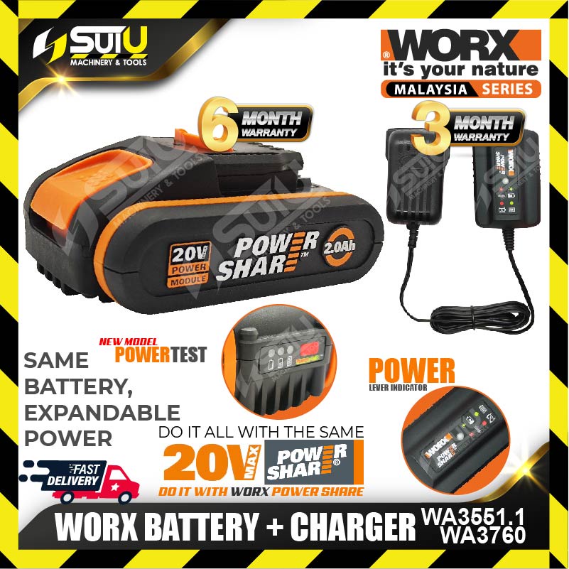 WORX WA3551.1 20V MAX 2.0AH Lithium Battery With Indicator