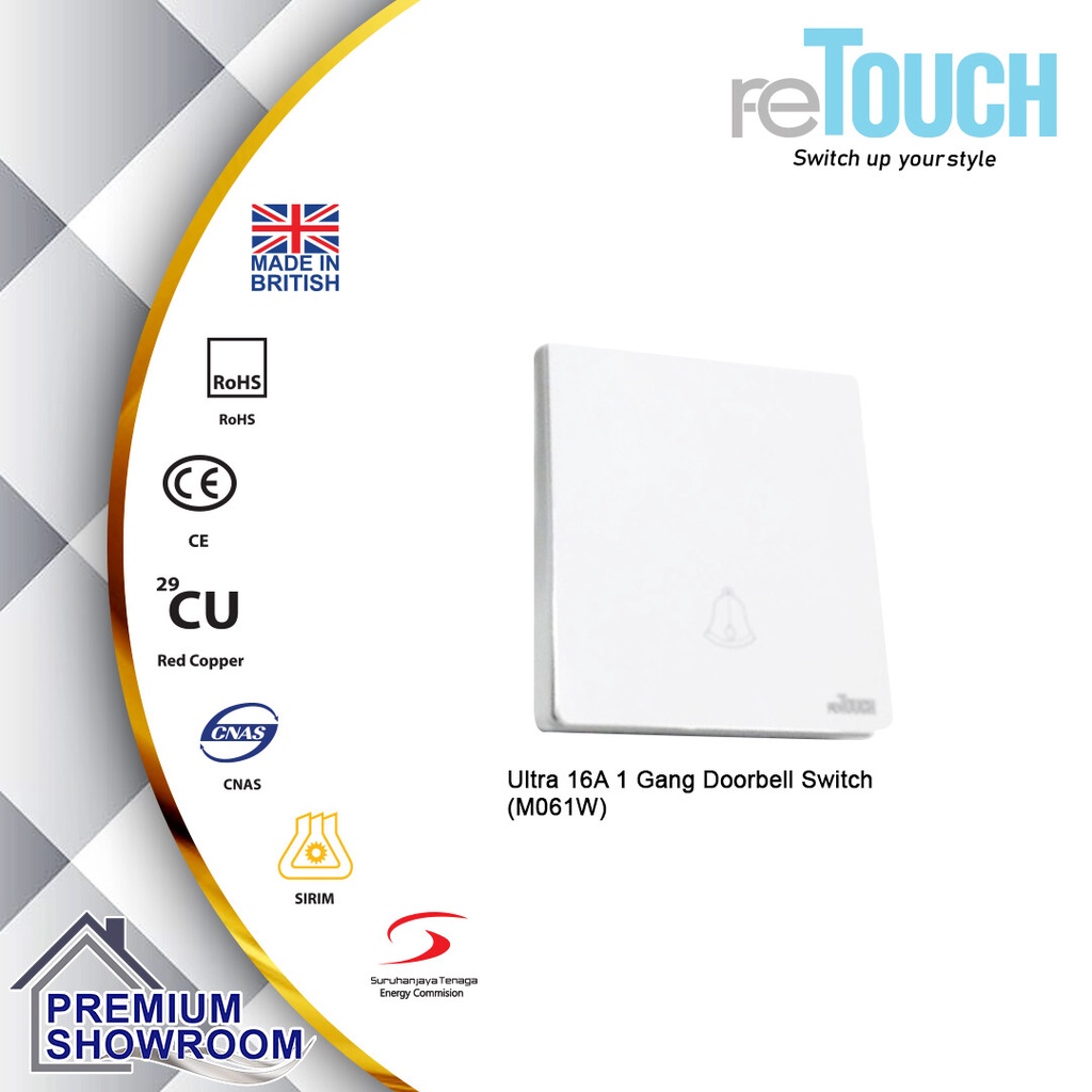 ReTouch Ultra 16A 1 Gang Doorbell Switch (M061W) | Shopee Malaysia