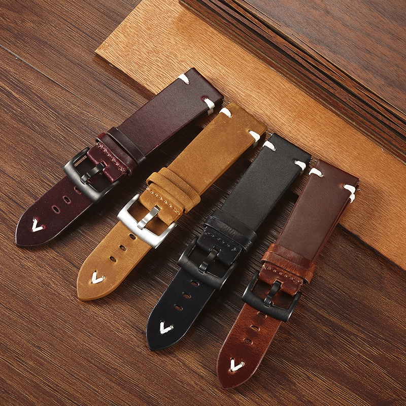 Handmade Leather Watch Bands Dark Brown Oil Wax Leather Watch Straps