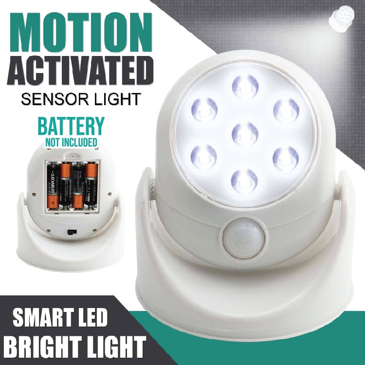 Motion Activated 7 LED Sensor Night Lights 360° Rotation Rotation Auto ...