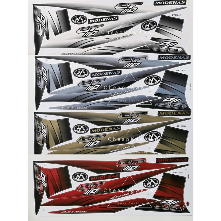 Modenas CT110 ( 1 ) Body Cover Set Stripe Sticker - White / Silver ...