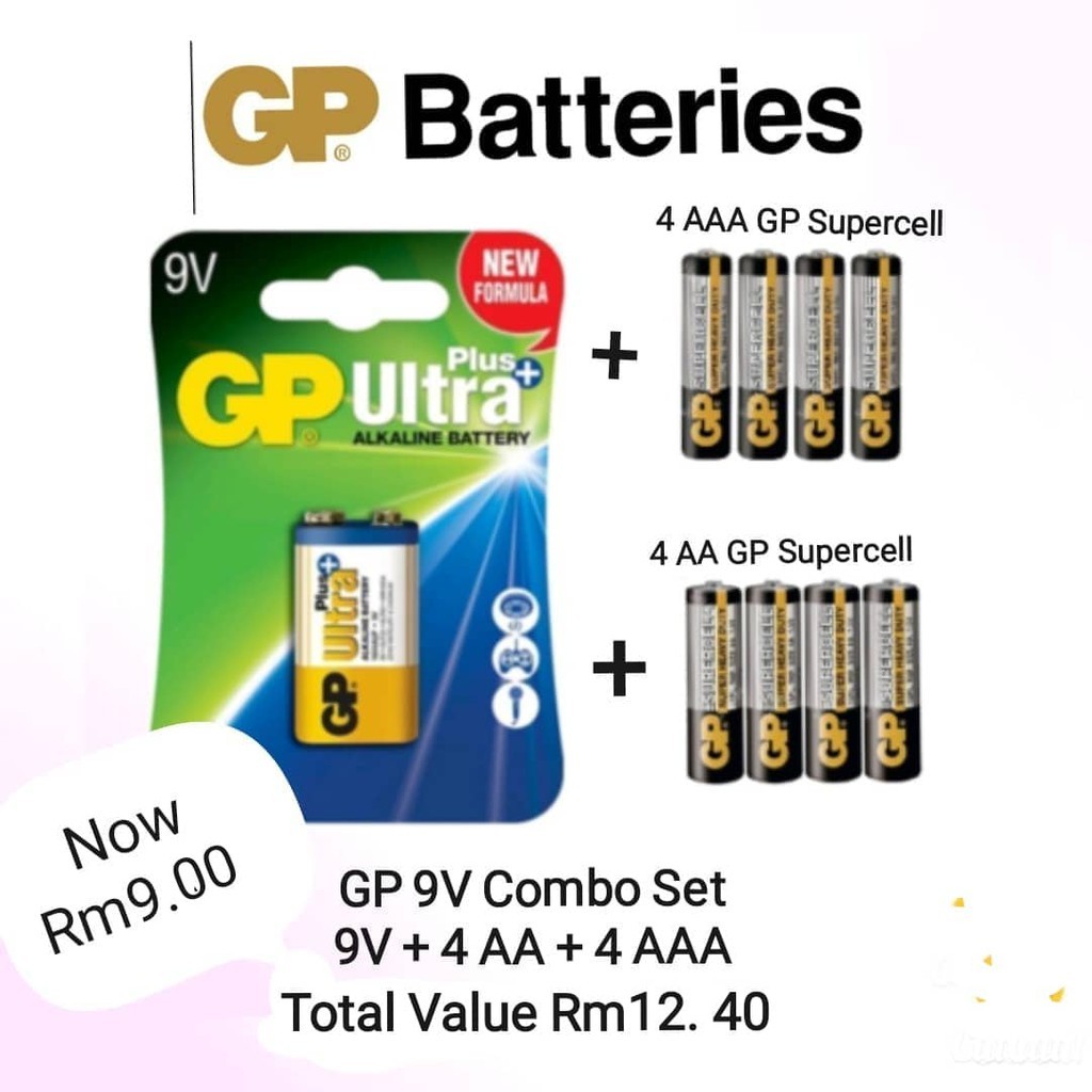 GP 9V NEW STOCK Expiry 06/2025 Smart Tag Battery Combo Set With 4 AAA+