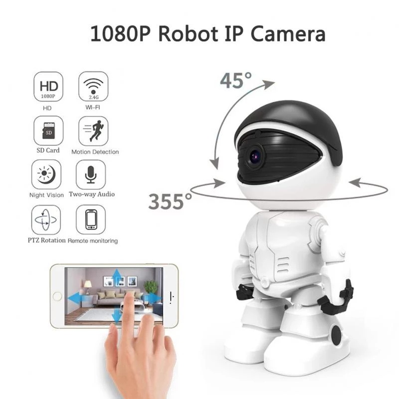 1080P Smart Robot WIFI Camera 2MP Mini Concealed Home Ip Cam Alarm Baby ...