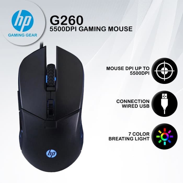 HP G260 Wired Mouse RGB LED Light Mouse Mice Professional Macro