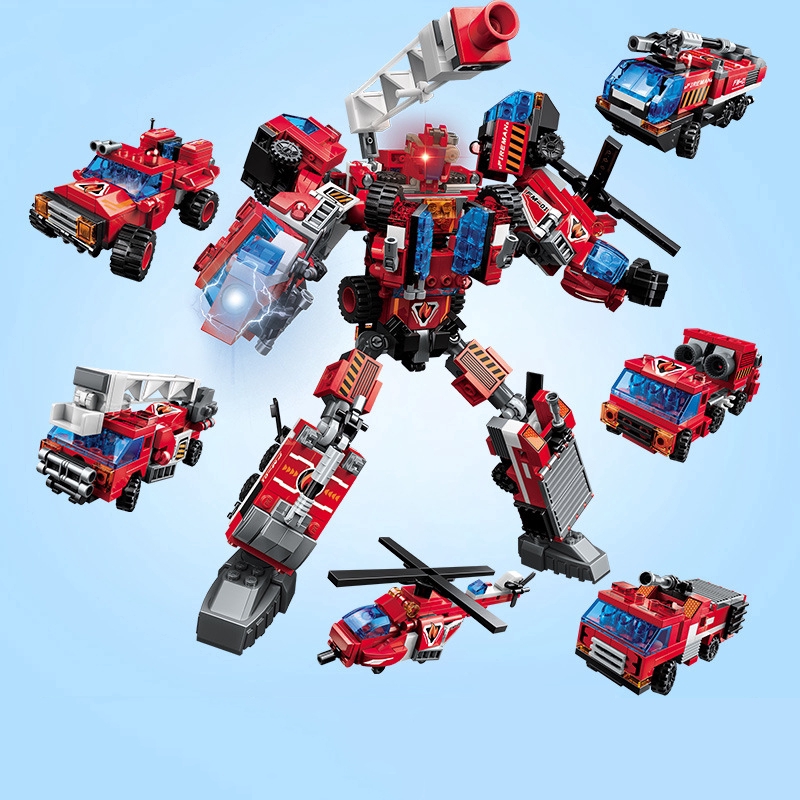 496 Pcs/set 6 in 1 Fire Fighting Robot Building Blocks Toys DIY ...