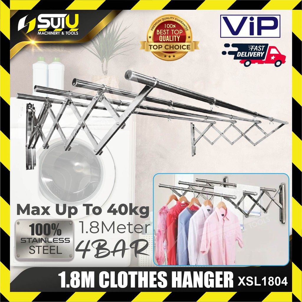 VIP XSL1804 1.8M 4Bar Stainless Steel Wall Mounted Clothes Hanger ...