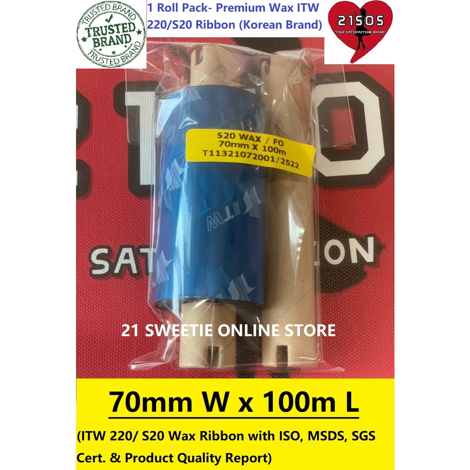[1 roll] Premium 70mm x 100m Thermal Transfer Wax Ribbon 70x100 ITW TTR ...