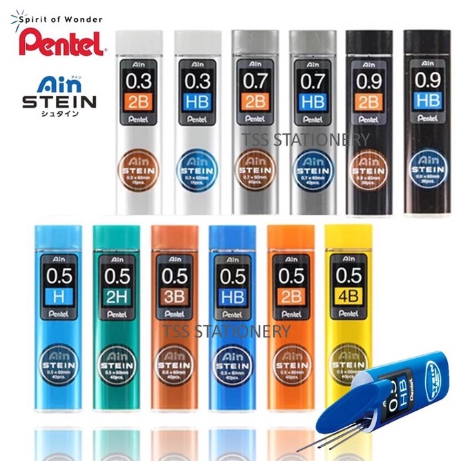 PENTEL Ain Stein Mechanical Pencil Lead 0.3/0.5/0.7/0.9mm (2H,H,HB,2B ...