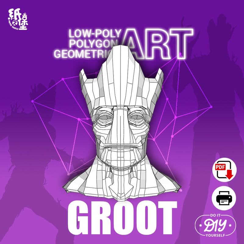 DIY Papercraft Marvel Groot Cosplay Helmet Headgear Low Poly Paper ...