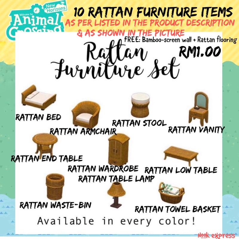 Animal Crossing [SET] Rattan Furniture set 10 items 🎁with Free Gifts Shopee Malaysia