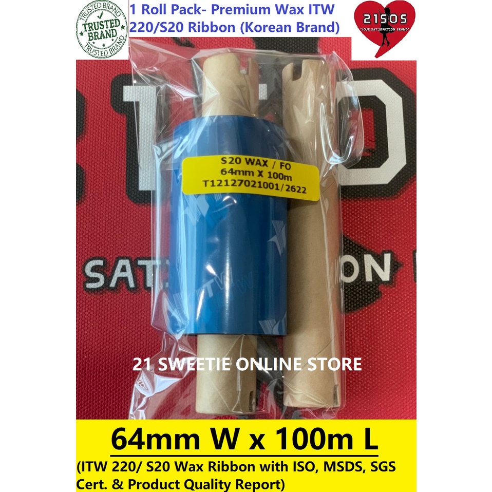 [1 roll] Premium 64mm x 100m Thermal Transfer Wax Ribbon 64x100 ITW TTR ...