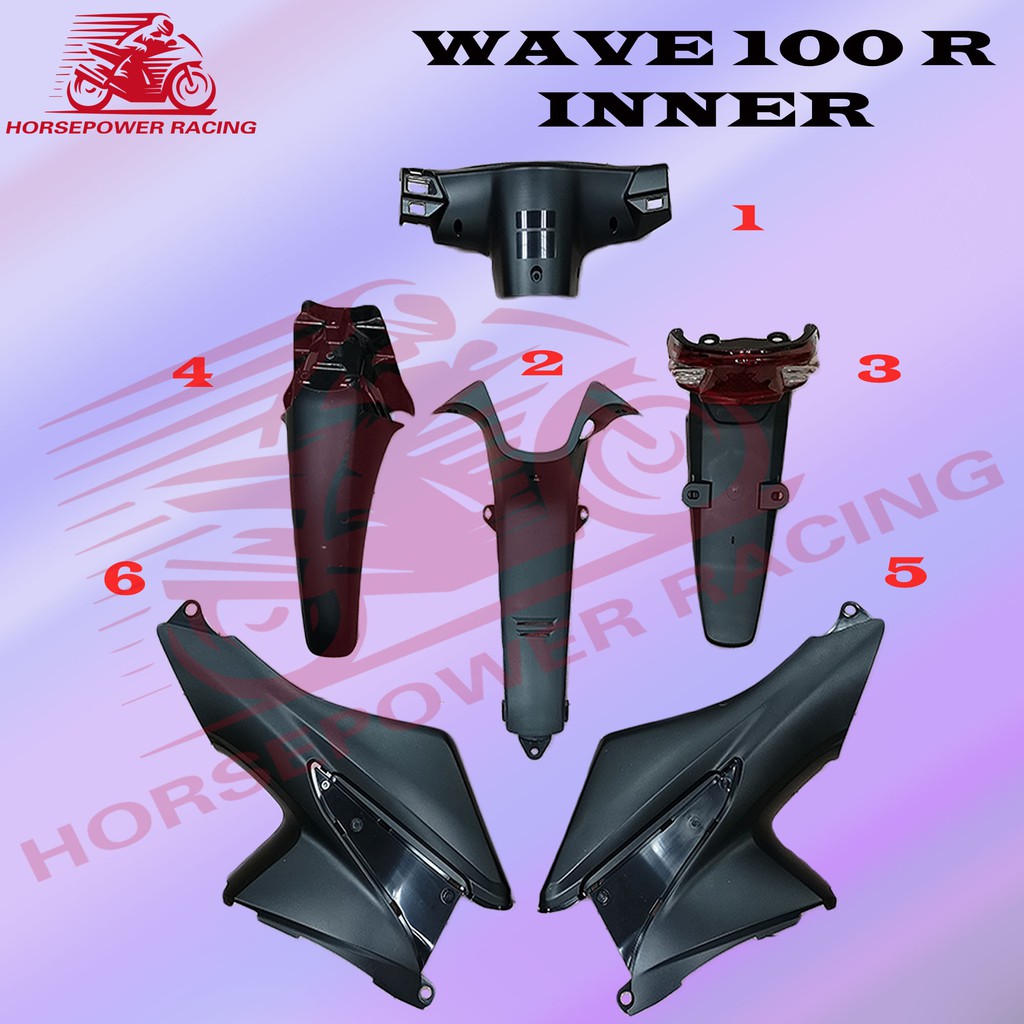 WAVE 100 R HONDA MATT BLACK INNER COVER FULL SET (1-6) (WAVE100R / 100R ...