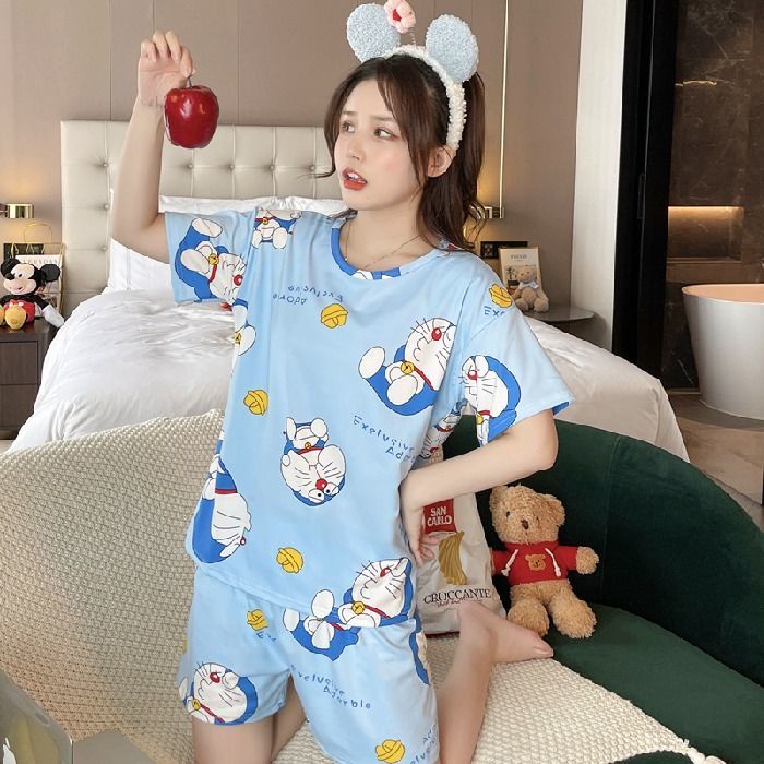 Pajamas Doraemon adult pajamas women's summer cartoon cute thin ...