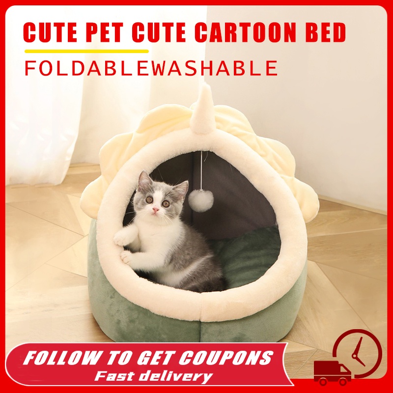 Cartoon Pet Bed Indoor Cute Semiclosed Cat Bed Washable Puppy cat