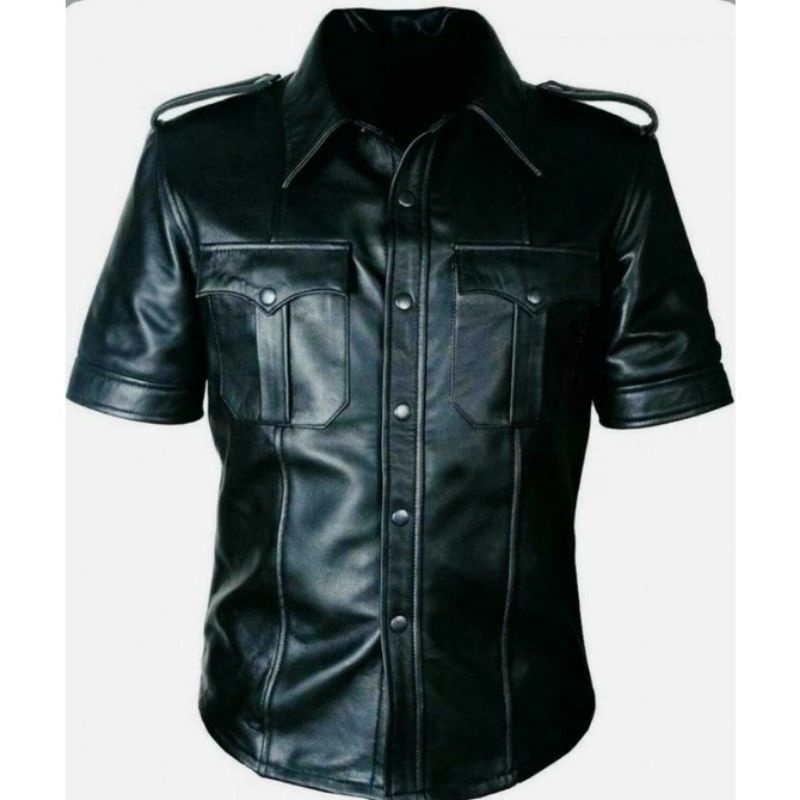 KEMEJA Men's Short Sleeve Shirt Jacket semi Leather casual | Shopee ...