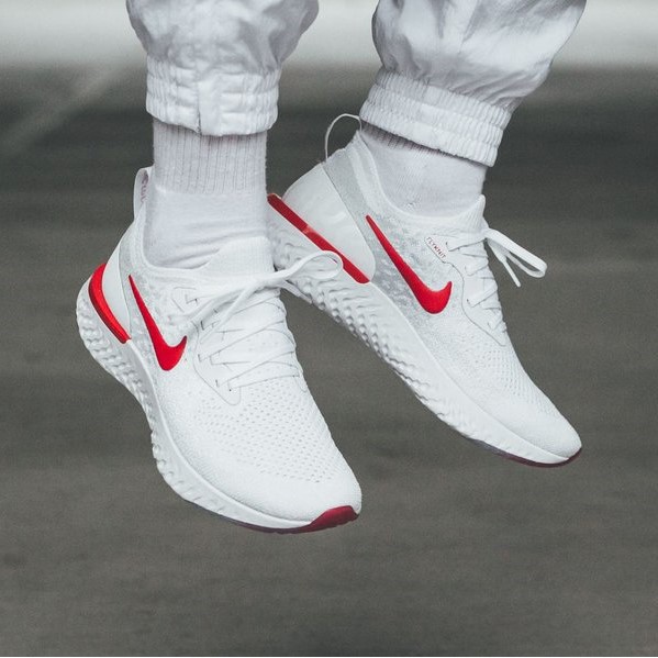 Nike epic react shop flyknit white and red