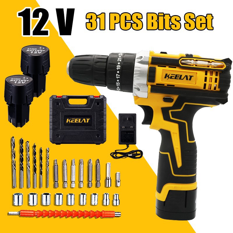 Keelat Pcs Set Cordless Drill Hand Impact Drill Battery Drill