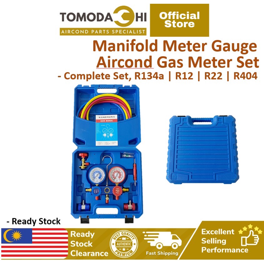 TOMODACHI Manifold Gauge Aircond Gas Meter Air Cond Meter Gauge Hose