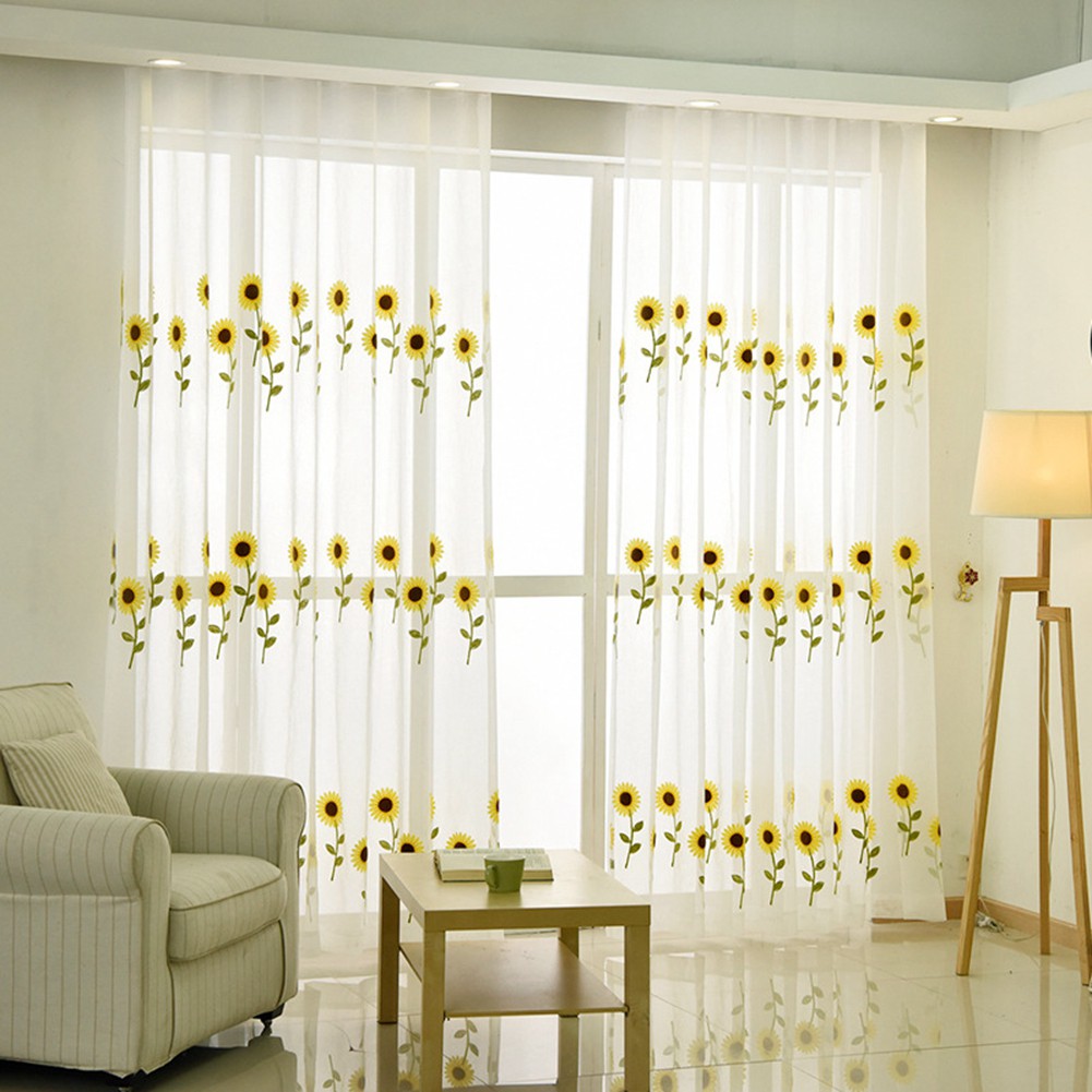 AnneyOneDecor Fashion Embroidered Sunflower Sheer Curtains Daisy ...