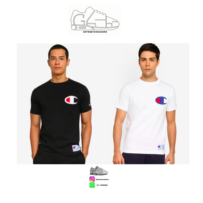 100 AUTHENTIC CHAMPION JAPAN EMBROIDERED BIG C LOGO TEE SHIRT BLACK WHITE READY STOCK