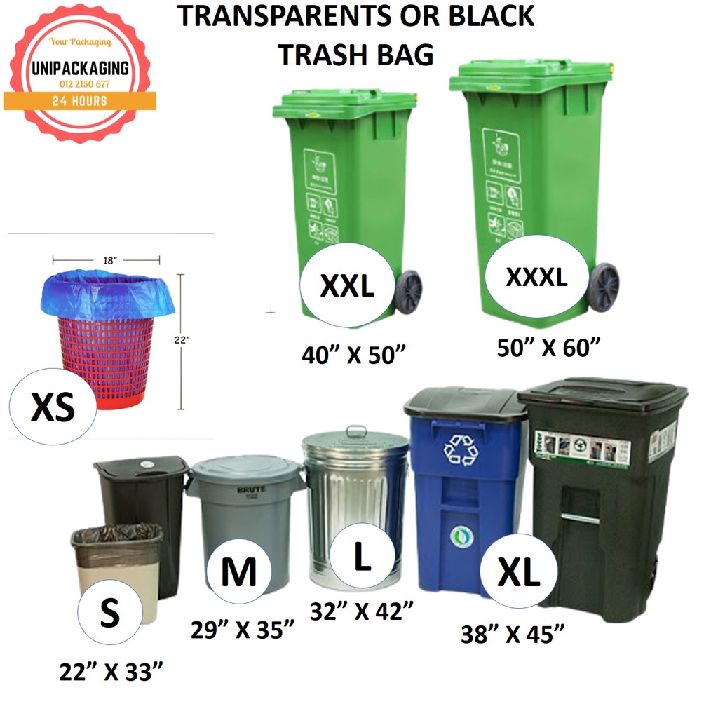 S / M / L / XL / XXL / XXXL Trash bag / Plain or Black / Garbage Bag ...
