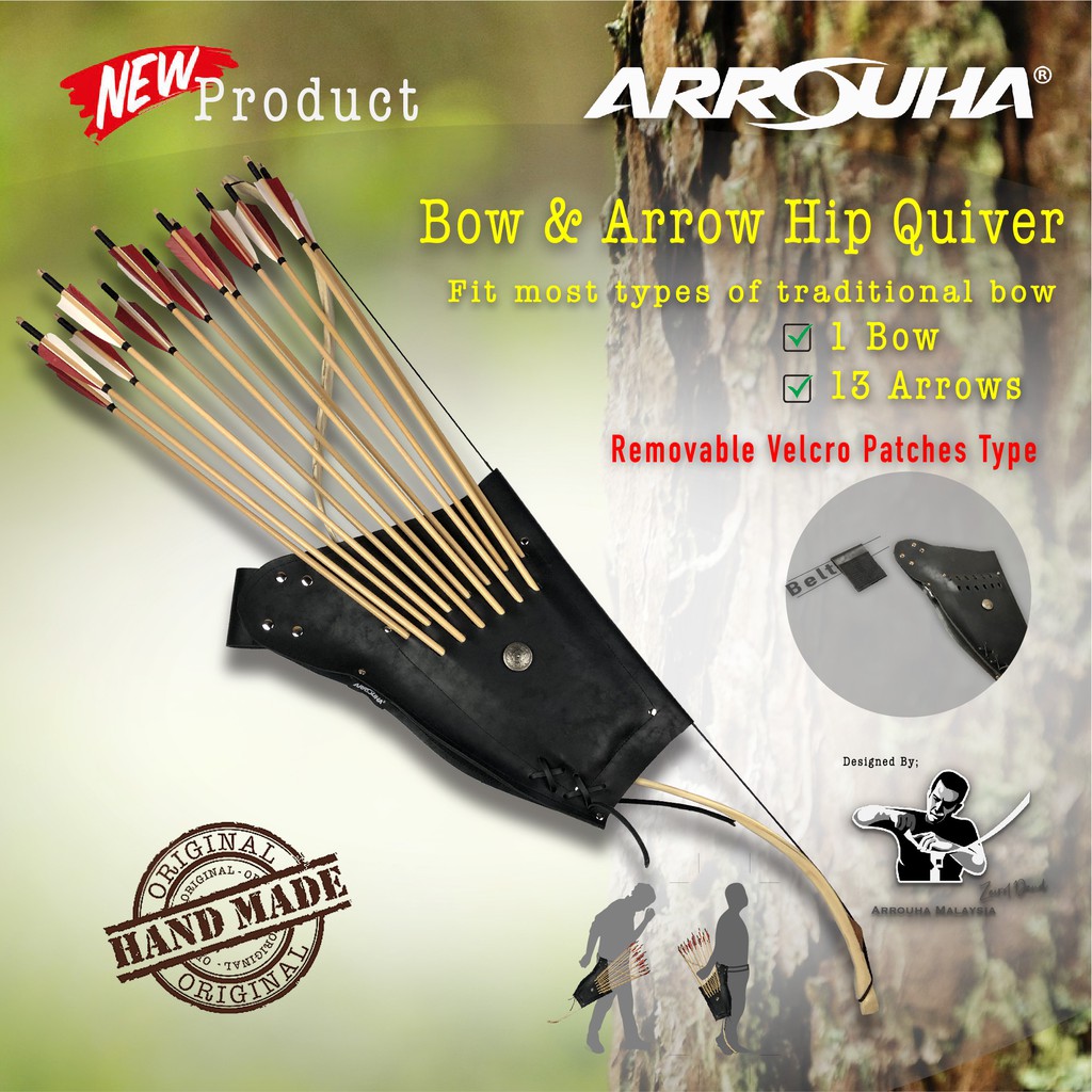 Arrouha Traditional Archery Bow and Arrow Quiver With 13 Arrows Slotted