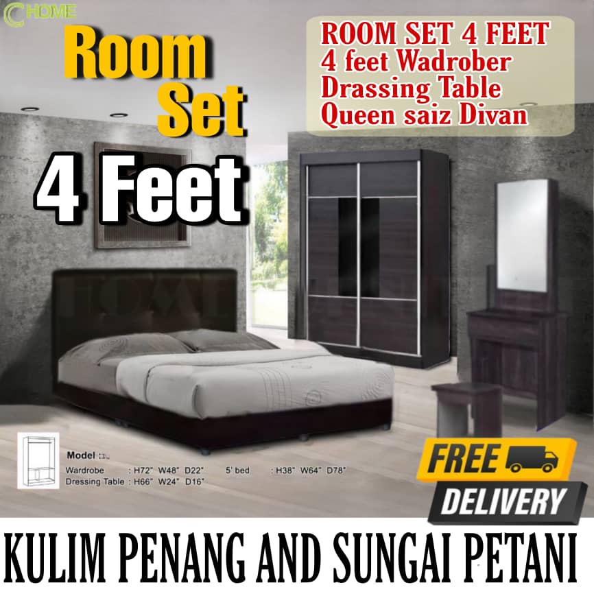 CHOME:-[READY STOCK] 4Ft Full Room Set/Set Bilik (Wardrobe+Divan Bed ...