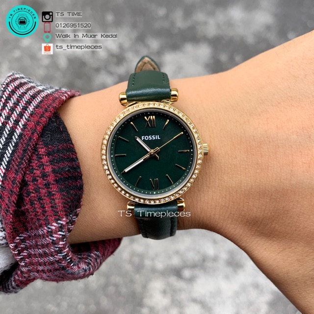FOSSIL Carlie Mini Three Hand Dark Green Ladies Leather Watch ES4651 Shopee Malaysia