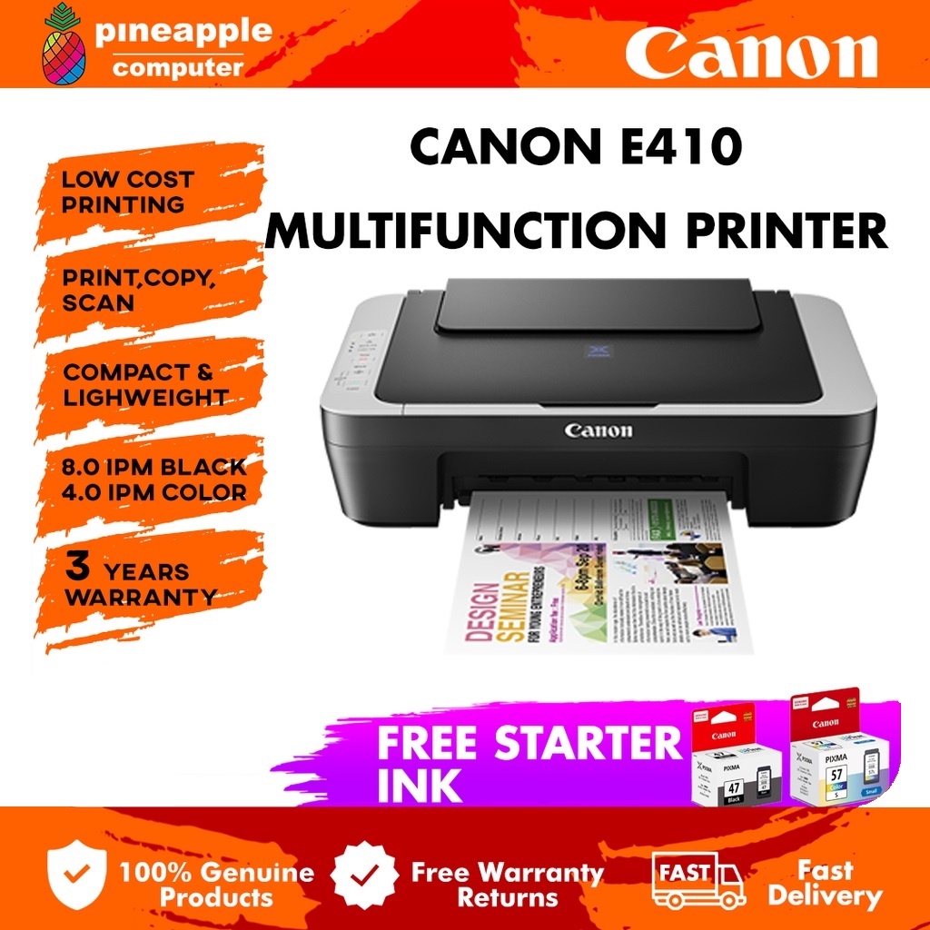 Canon E410 Ink Efficient All-In-One Inkjet Printer - Print/Scan/Copy/Low Cost Ink