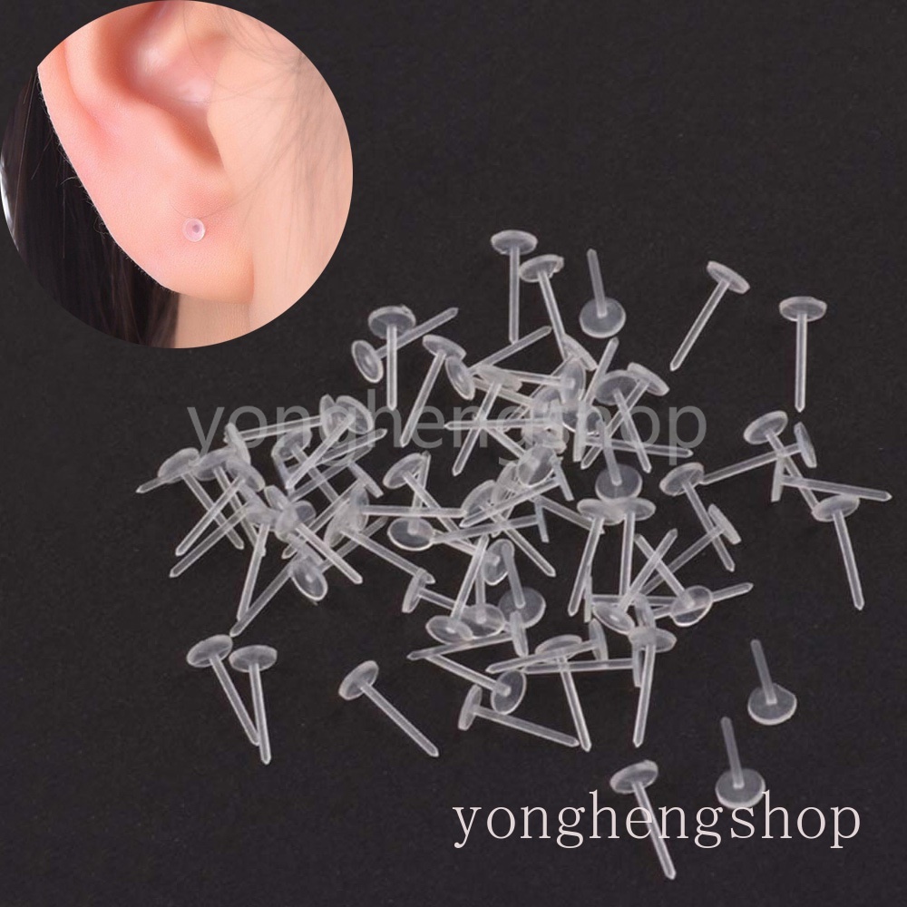 50pcs/bag Simple Style Anti Allergy Transparent Ear Studs Needle Earplugs Rod Plastic