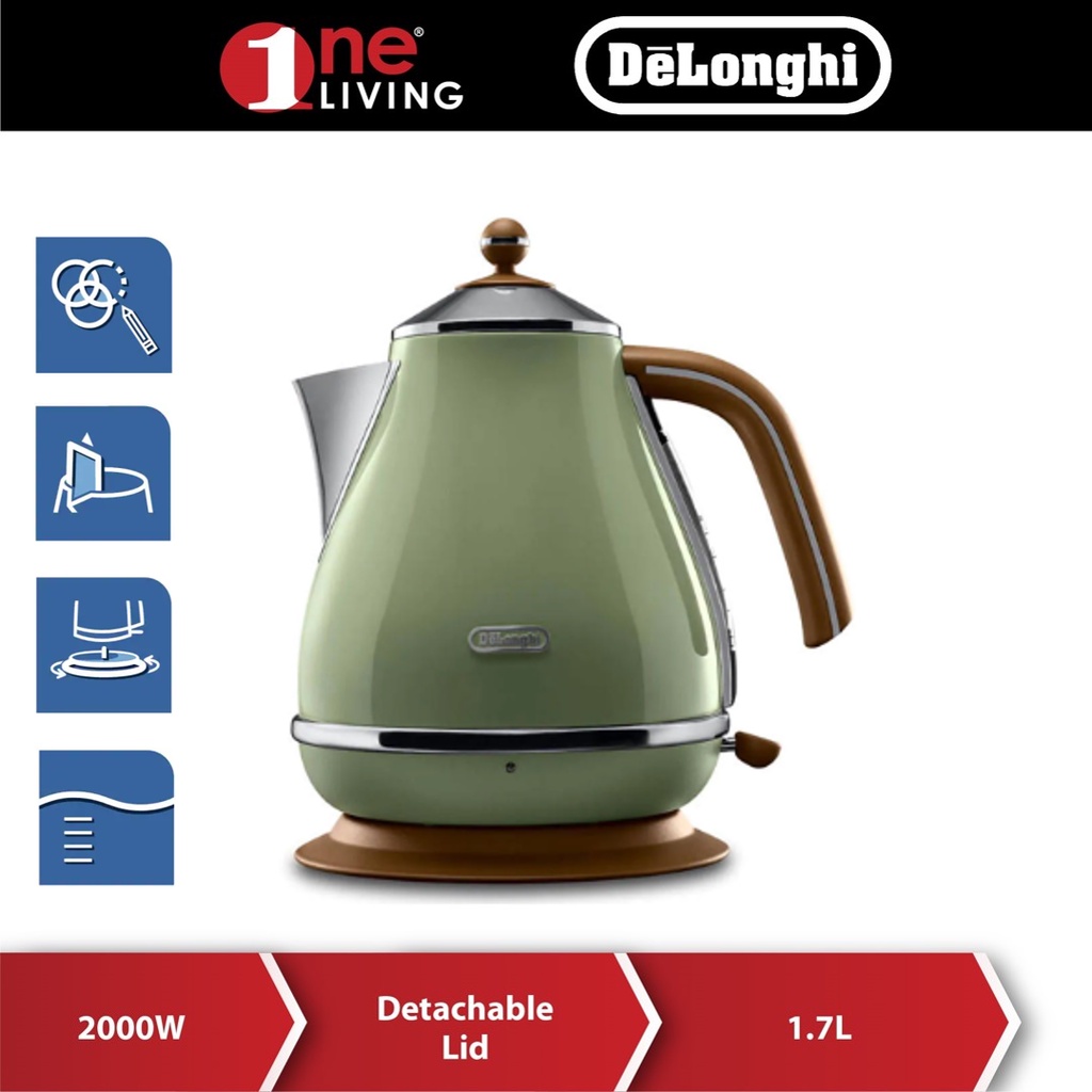 Delonghi 1.7L Icona Vintage Electric Kettle KBOV2001 (KBOV2001.GR