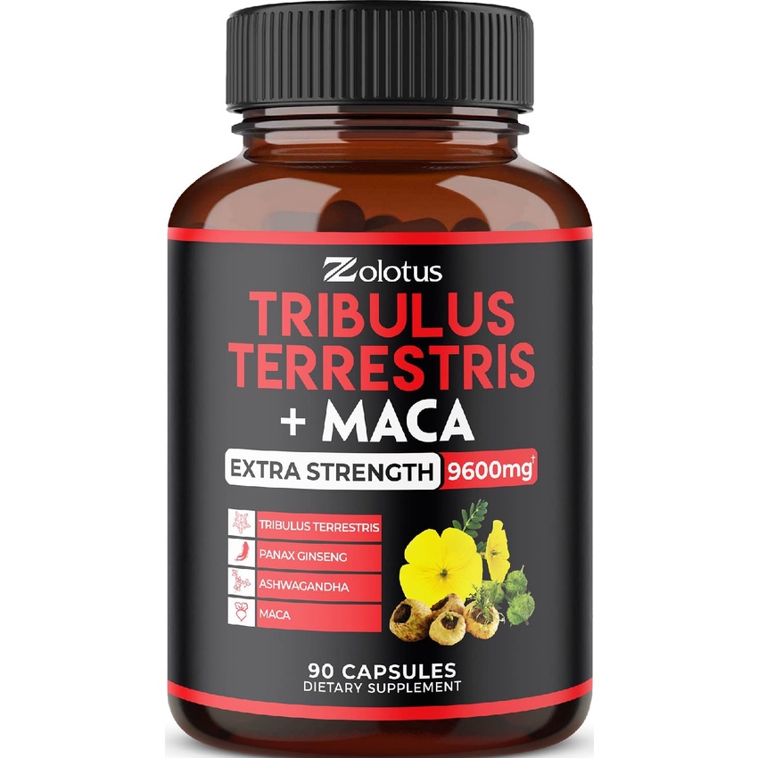 Premium Tribulus Terrestris + Maca, 9600mg Per, 90 Capsule Highest Potency with Ashwagndha, Panax Ginseng, Boost Energy, Mood, Stamina &amp; Performance, for Men &amp; Women