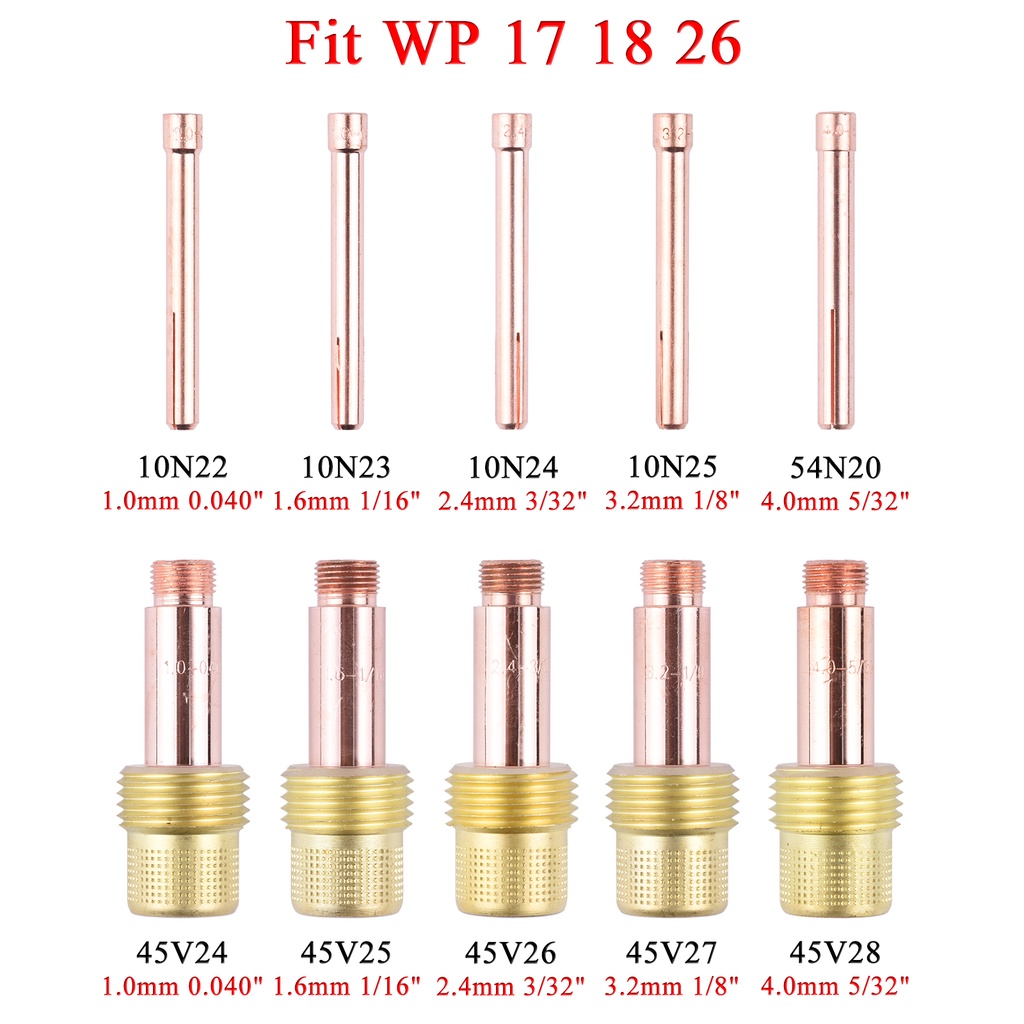 1.0/1.6/2.4/3.2/4.0mm TIG Collet Body Gas Lens Collet 10N22 10N23 10N24 ...