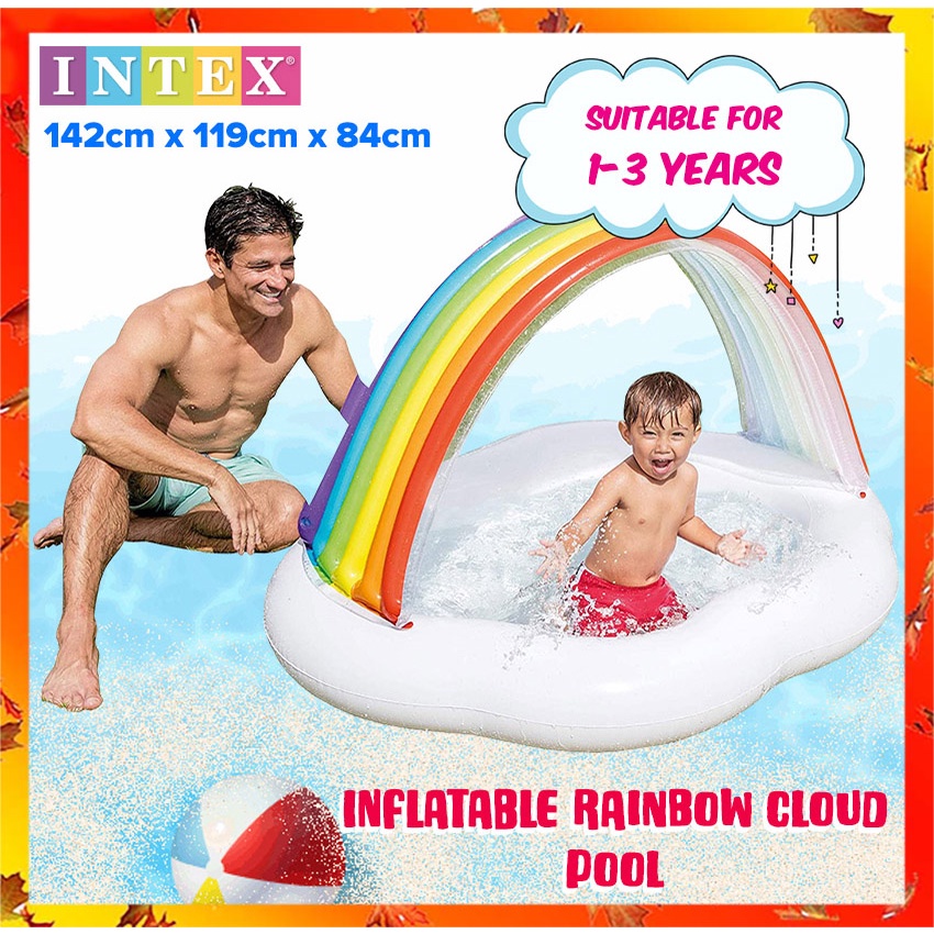 INTEX 57141 Inflatable Rainbow Cloud Baby Swimming Pool For Kids Kolam ...