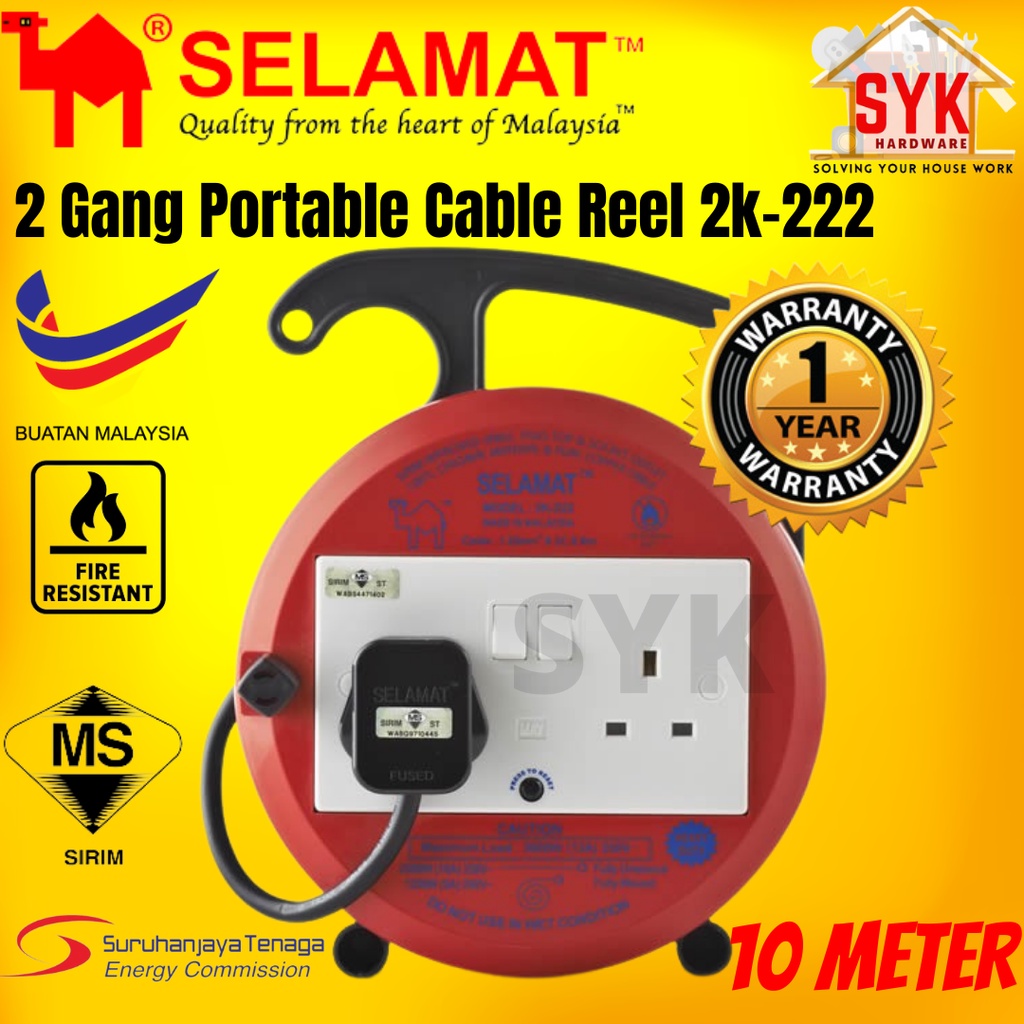 SYK SELAMAT 2K222 10 Meter Extension Plug Sirim Heavy Duty Extension