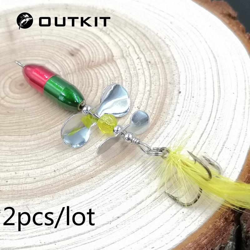 2pcs/lot 10g 7cm Spinner Bait Metal Fishing Lure Double Tail Propeller  Trout Carp Catfish Artificial Ice Fishing Lures
