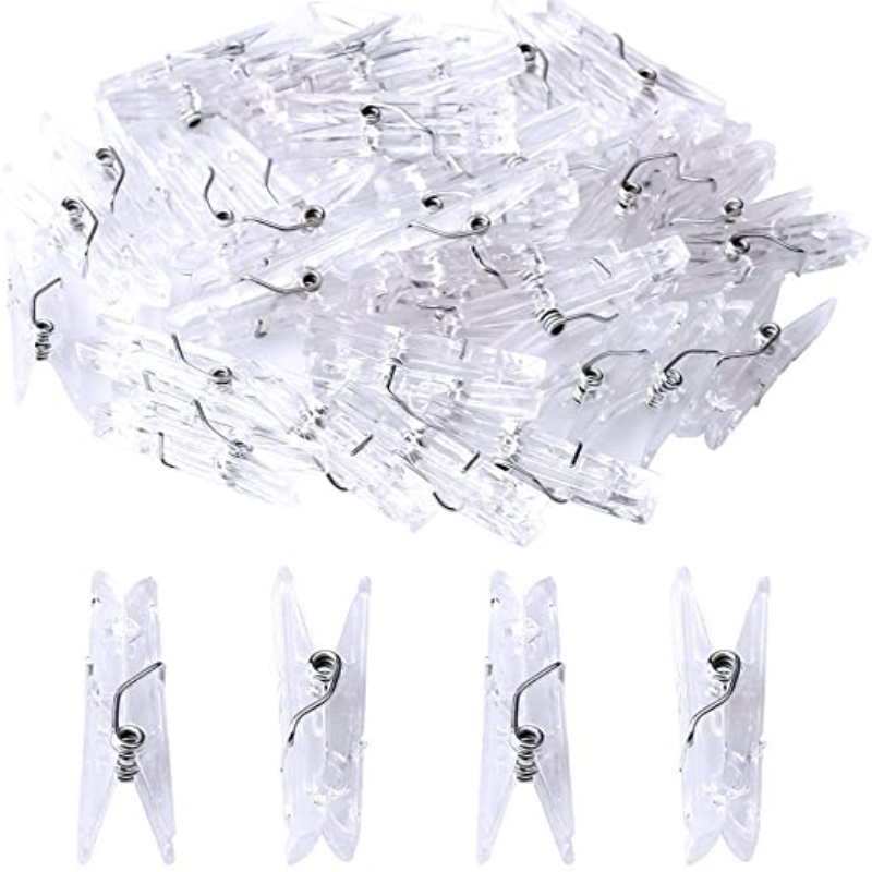 50Pcs Mini Spring Transparent Plastic Clips Clothes Photo Paper Peg ...